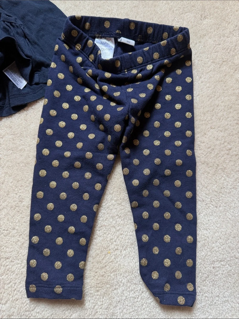 GAP Kids Navy Top with Gold Polka Dot Leggings